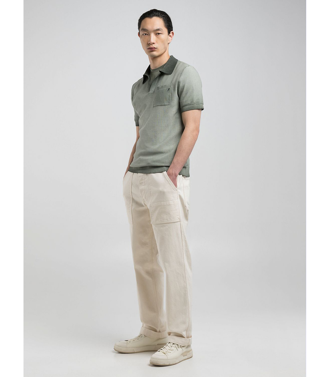 コットンPOLO半袖ニット 詳細画像 オリーブ 4